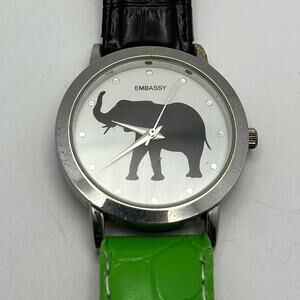 Silver green elephant watch